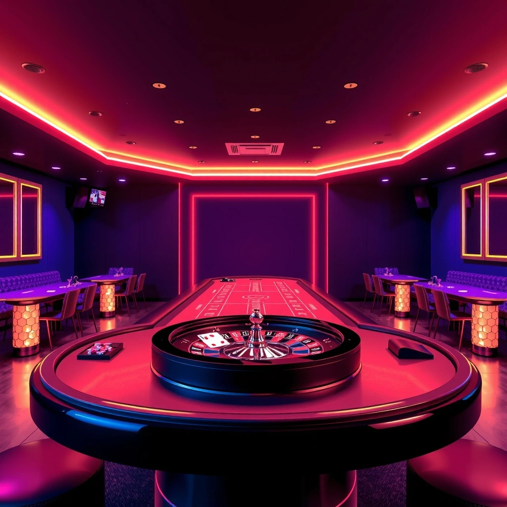 Fondo atmosférico de casino con luces neón y ambiente premium